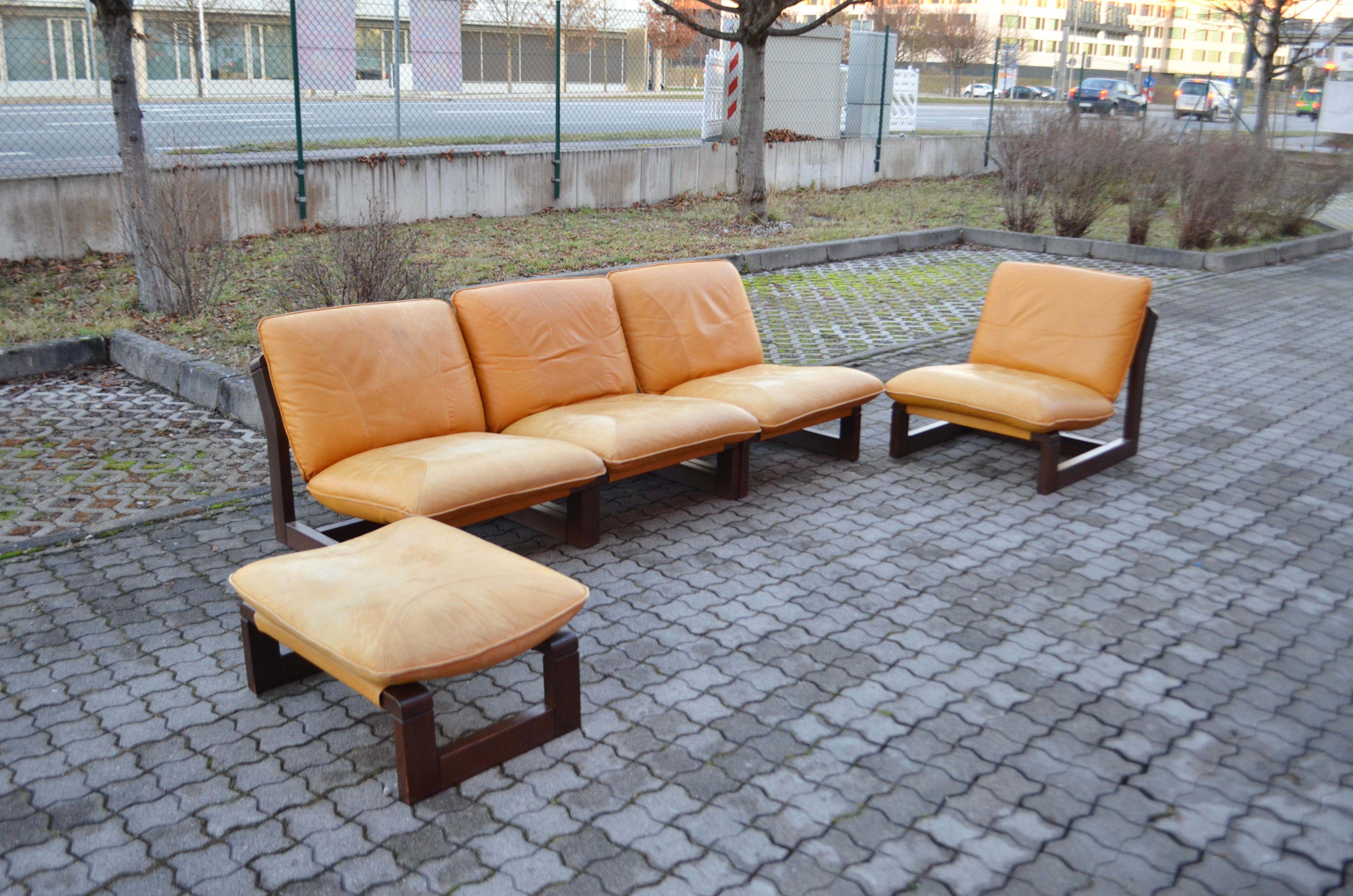 Modulares Sofa aus cognacfarbenem Leder von Dreipunkt International Vintage Sling  im Angebot 6
