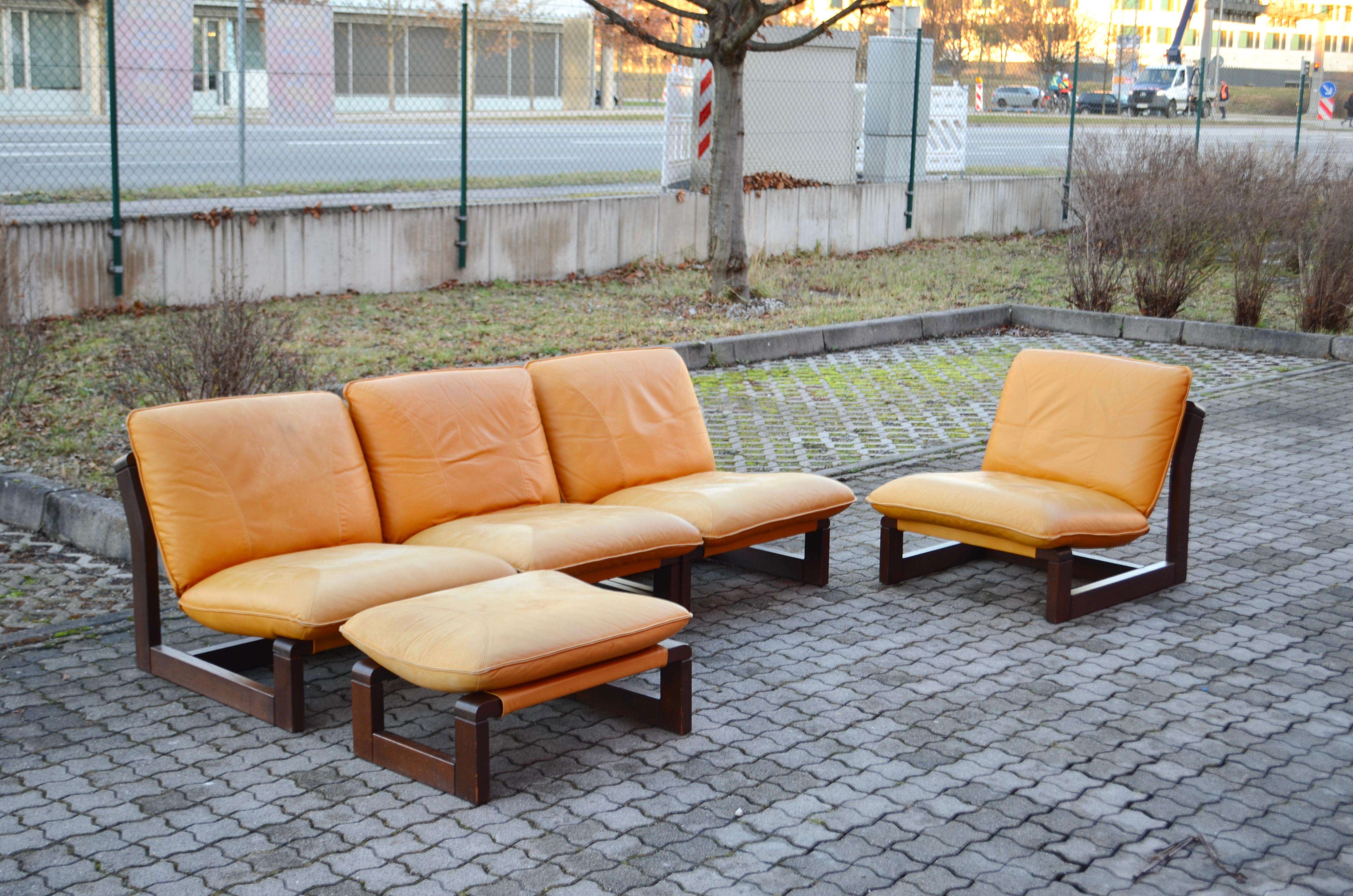 Modulares Sofa aus cognacfarbenem Leder von Dreipunkt International Vintage Sling  (Moderne der Mitte des Jahrhunderts) im Angebot