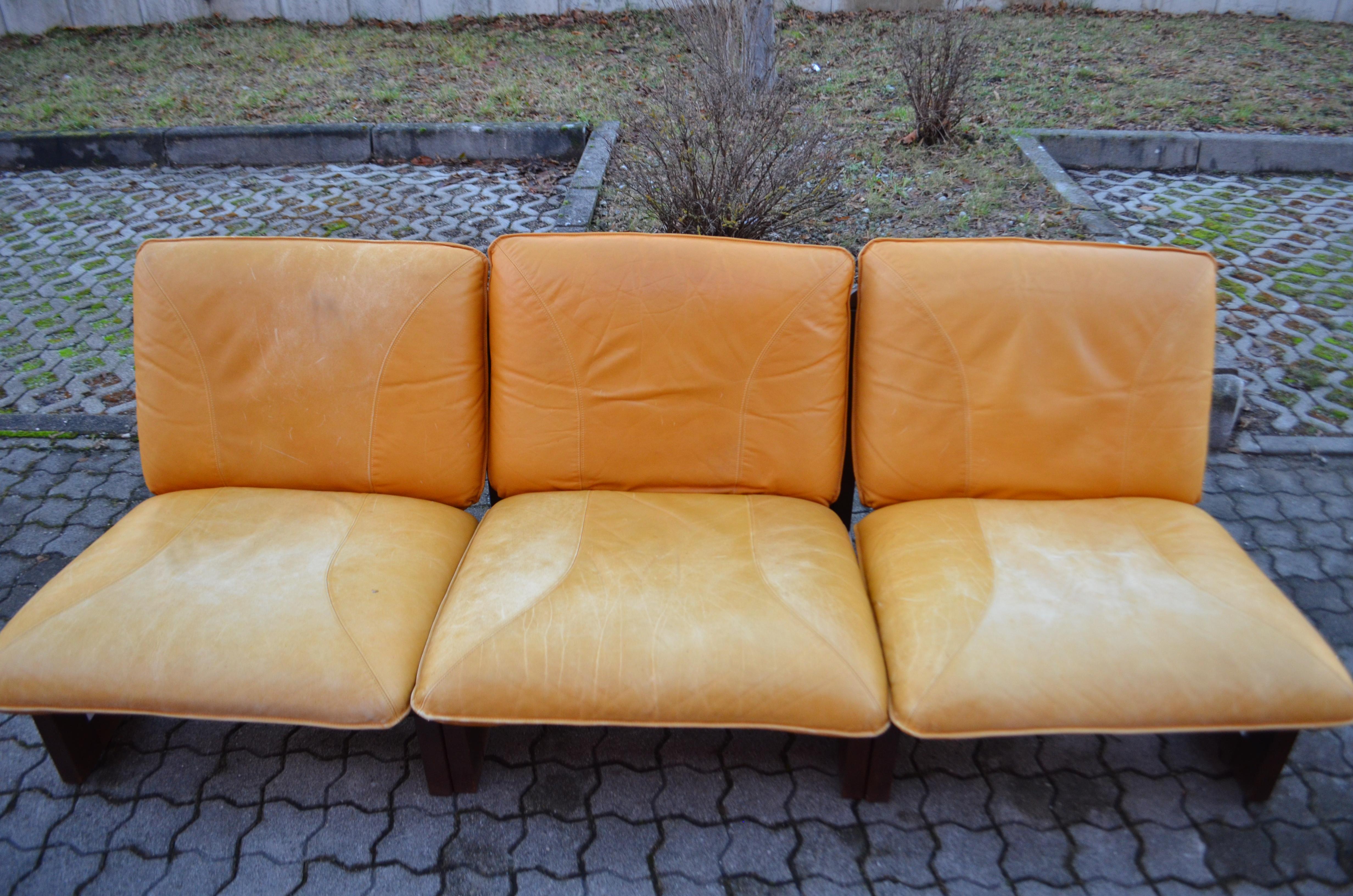 German Dreipunkt International Vintage Sling Modular Cognac Leather Sectional Sofa  For Sale