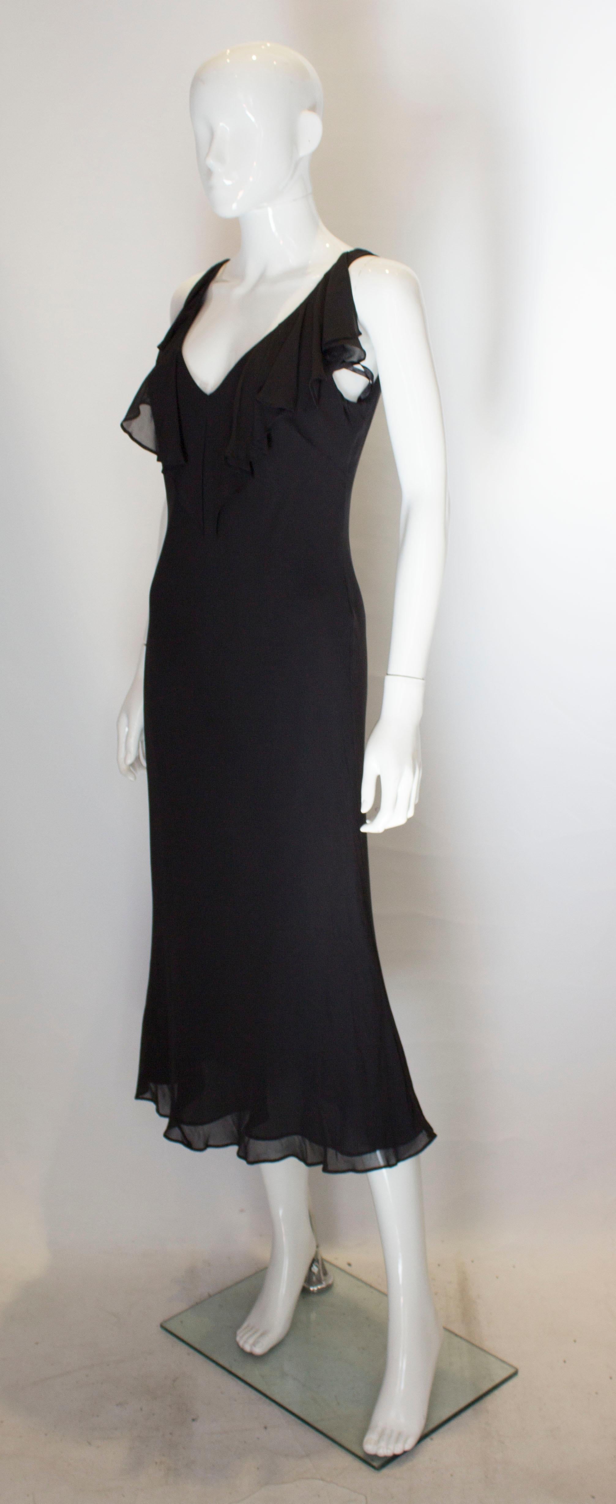 Black Vintage Slip Dress with Ruffle at Neckline For Sale
