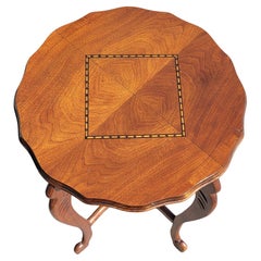 Vintage Sloppy Edge Walnut Book-Matched and Inlays Top Side Table