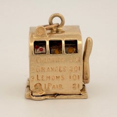 Vintage Slot Machine 14k Gold Charm Pendant - Functional
