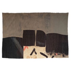 Vintage Slovenian Abstract Tapestry in Black and Brown Tones - Rug & Kilim