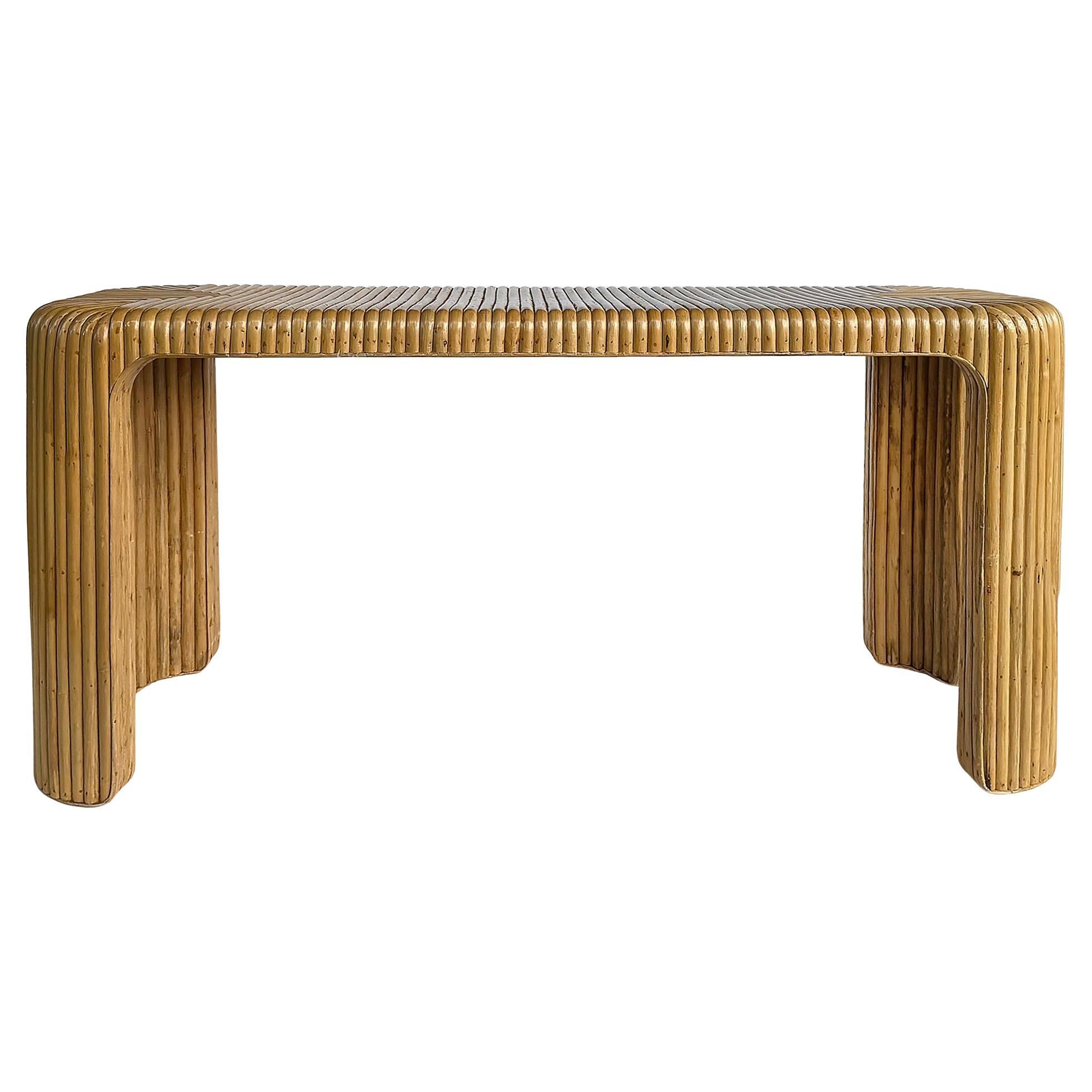 Coastal Split Reed Console Sofa Table with Waterfall Edges