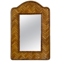 Vintage Small Bamboo and Rattan Woven Wall Mirror