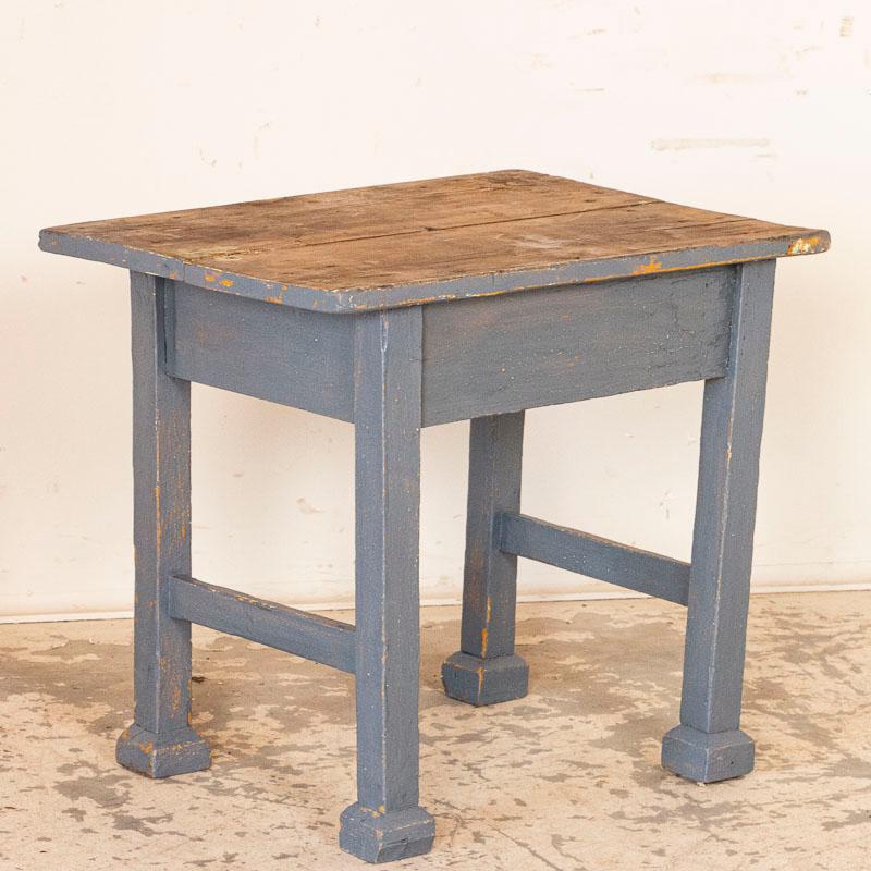 Hungarian Vintage Small Blue Painted Side Table Nightstand