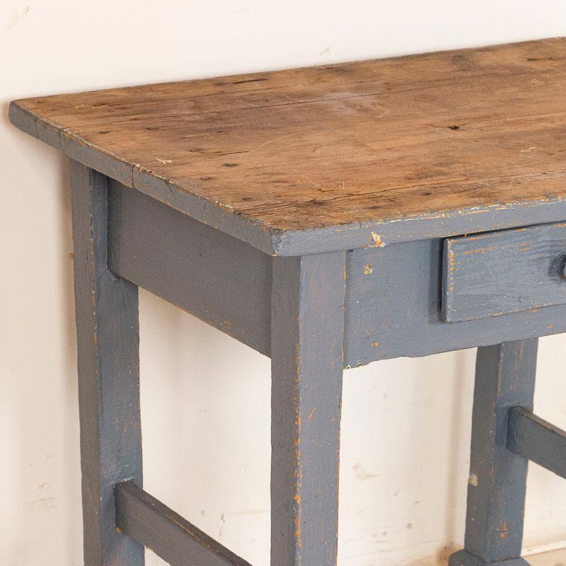 19th Century Vintage Small Blue Painted Side Table Nightstand