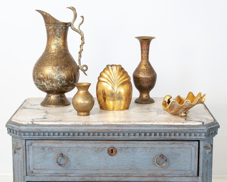 Vintage Small Brass Vase with Geometric Etched Pattern on Surface For Sale at 1stDibs