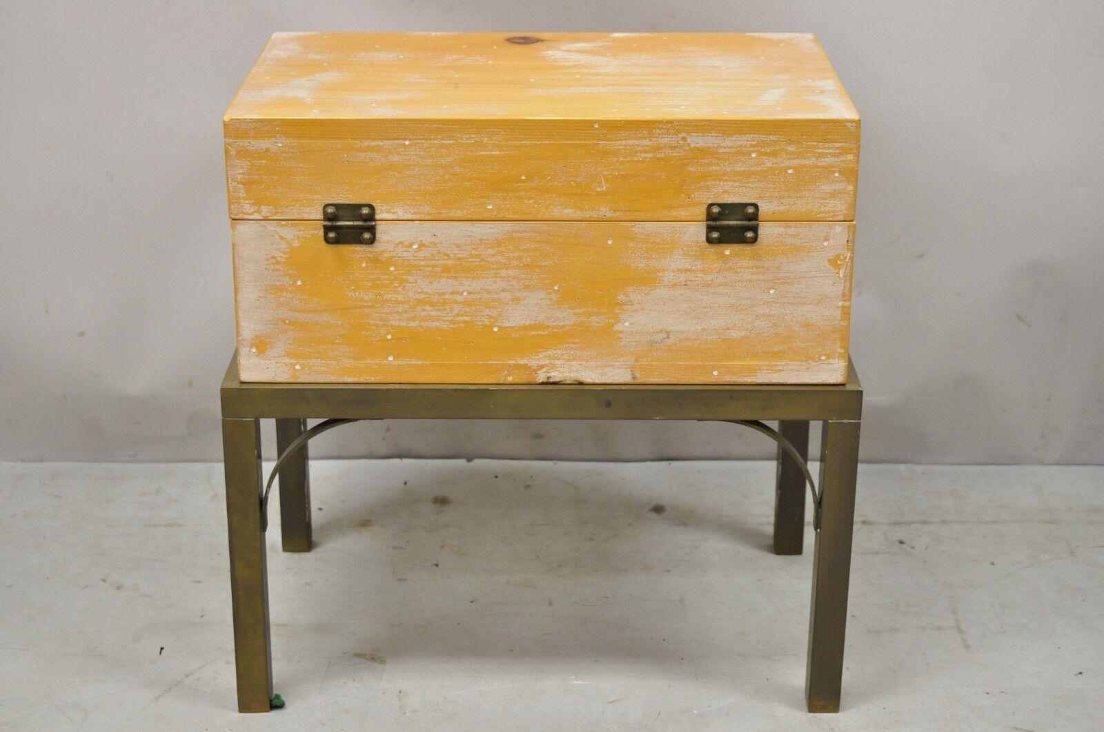 Vintage Small Campaign Style Trunk Chest on Brass Base Accent Side Table For Sale 5