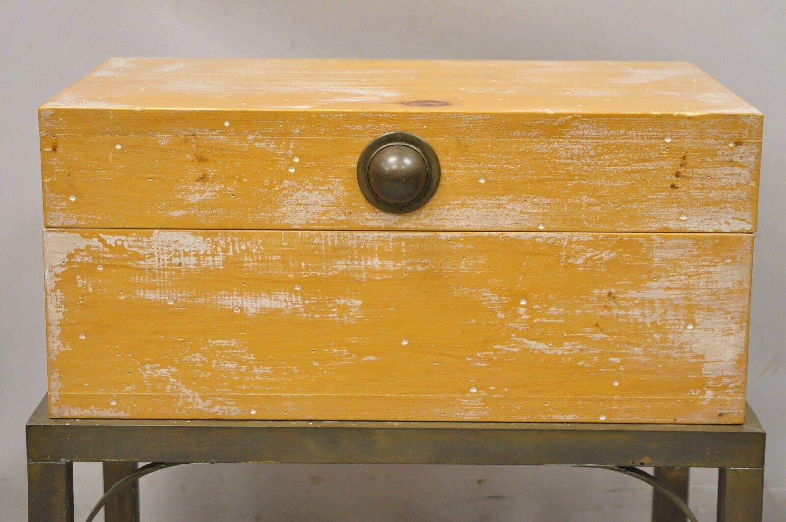 Vintage Small Campaign Style Trunk Chest on Brass Base Accent Side Table For Sale 1