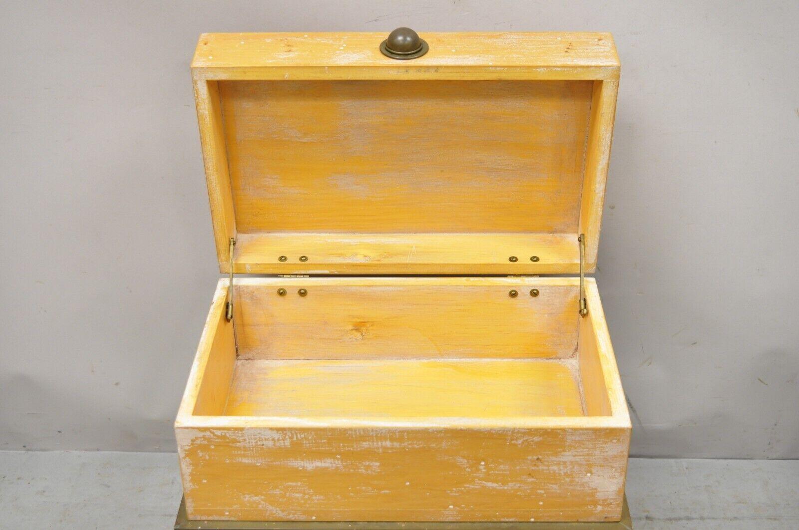Vintage Small Campaign Style Trunk Chest on Brass Base Accent Side Table For Sale 2
