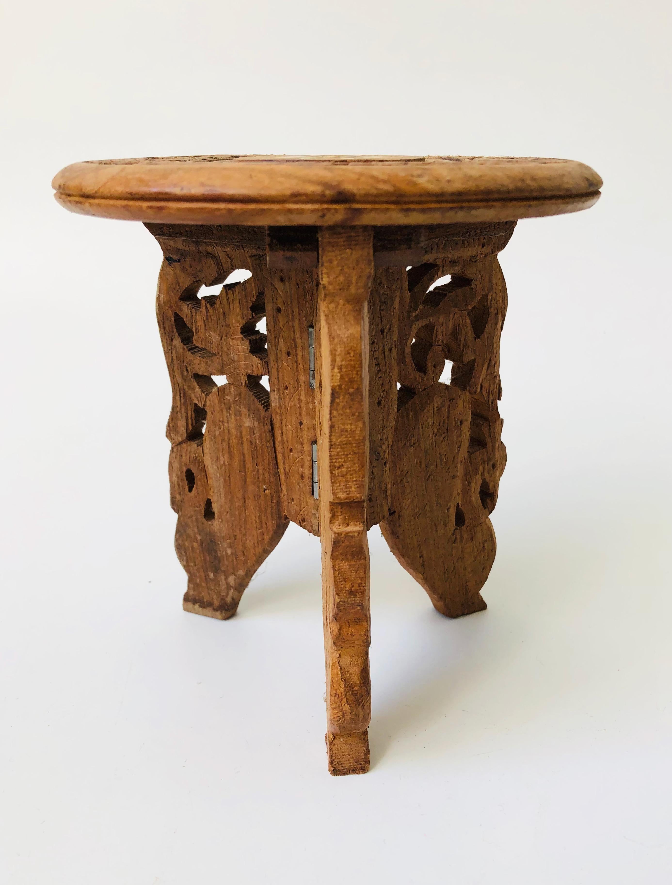 Bohemian Vintage Small Carved Wood Plant Stand