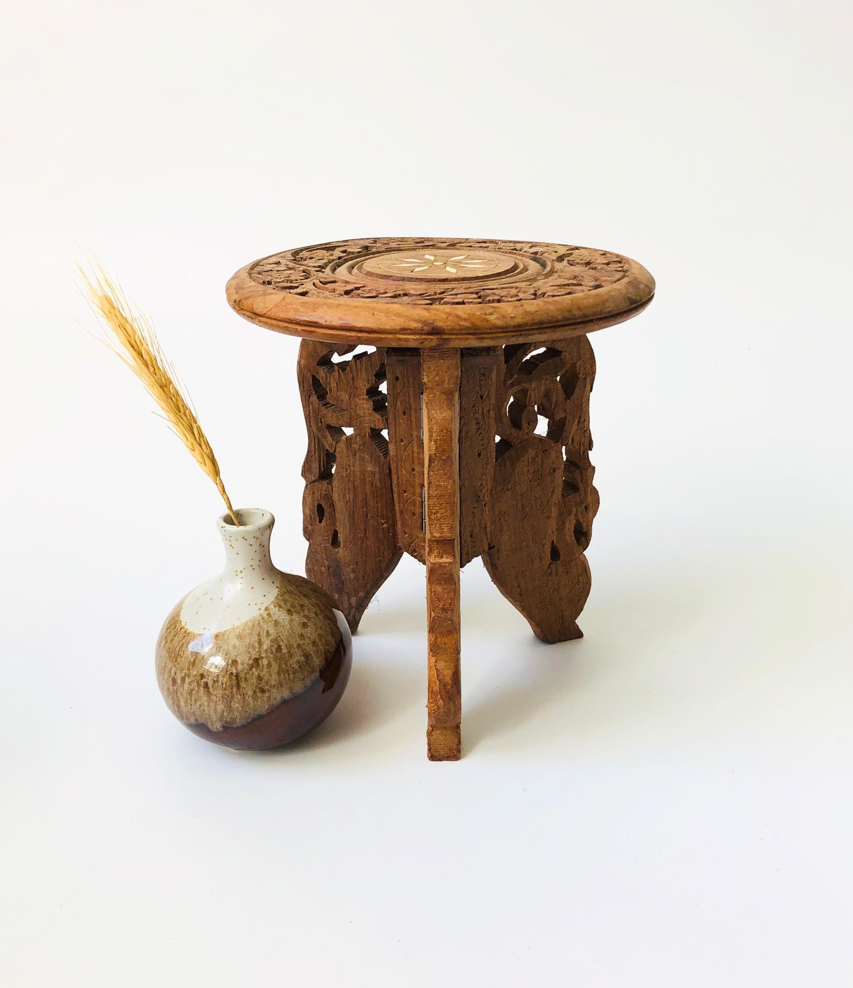 20th Century Vintage Small Carved Wood Plant Stand