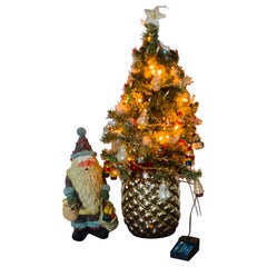 Vintage Small Christmas tree with Mercury Glass Ornaments and Bowl