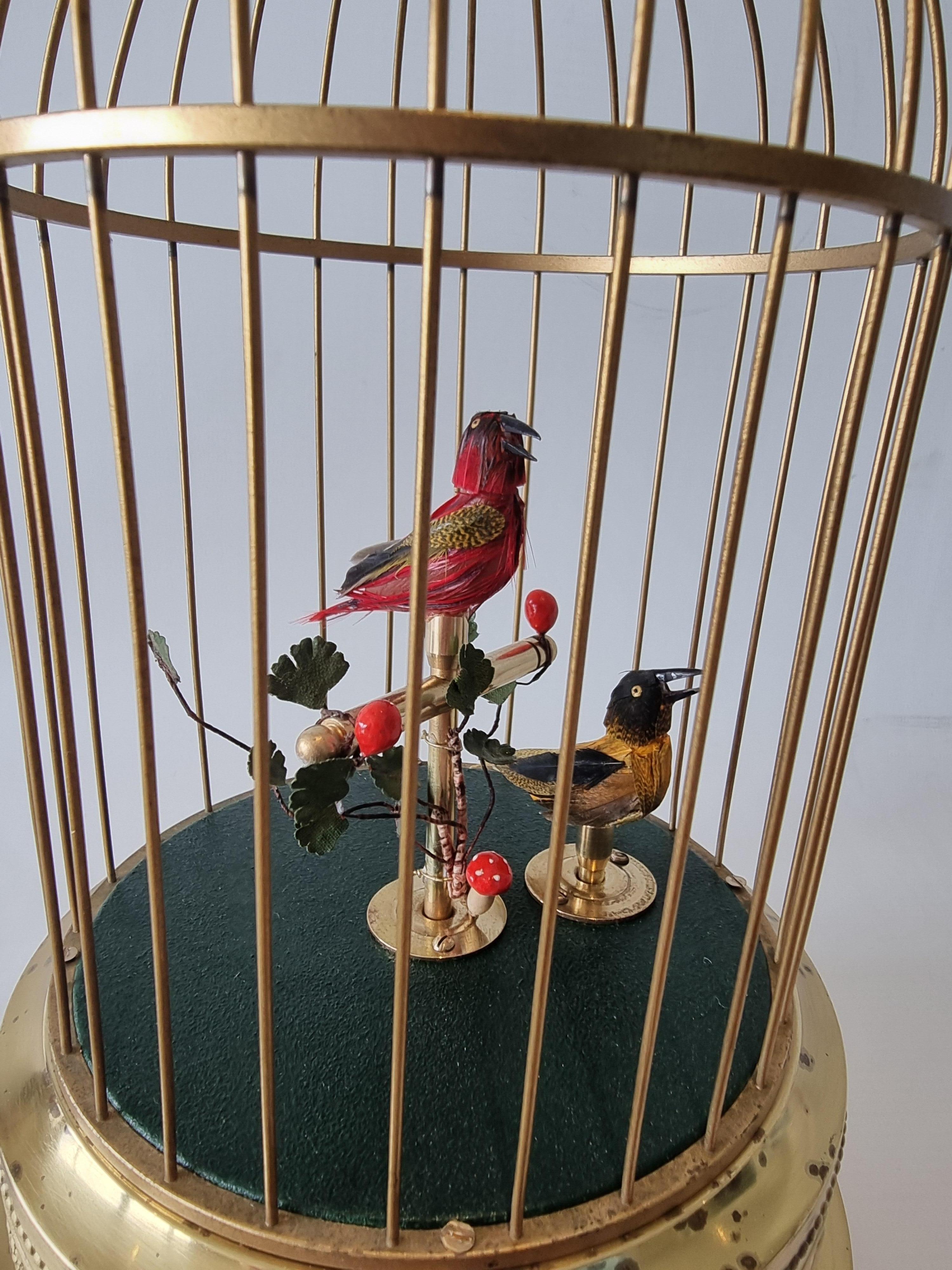 Brass Vintage small double singing birds-in-cage, by Karl Griesbaum