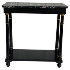 Vintage Small Ebonized and Gold Gilt Marble Top Console Table