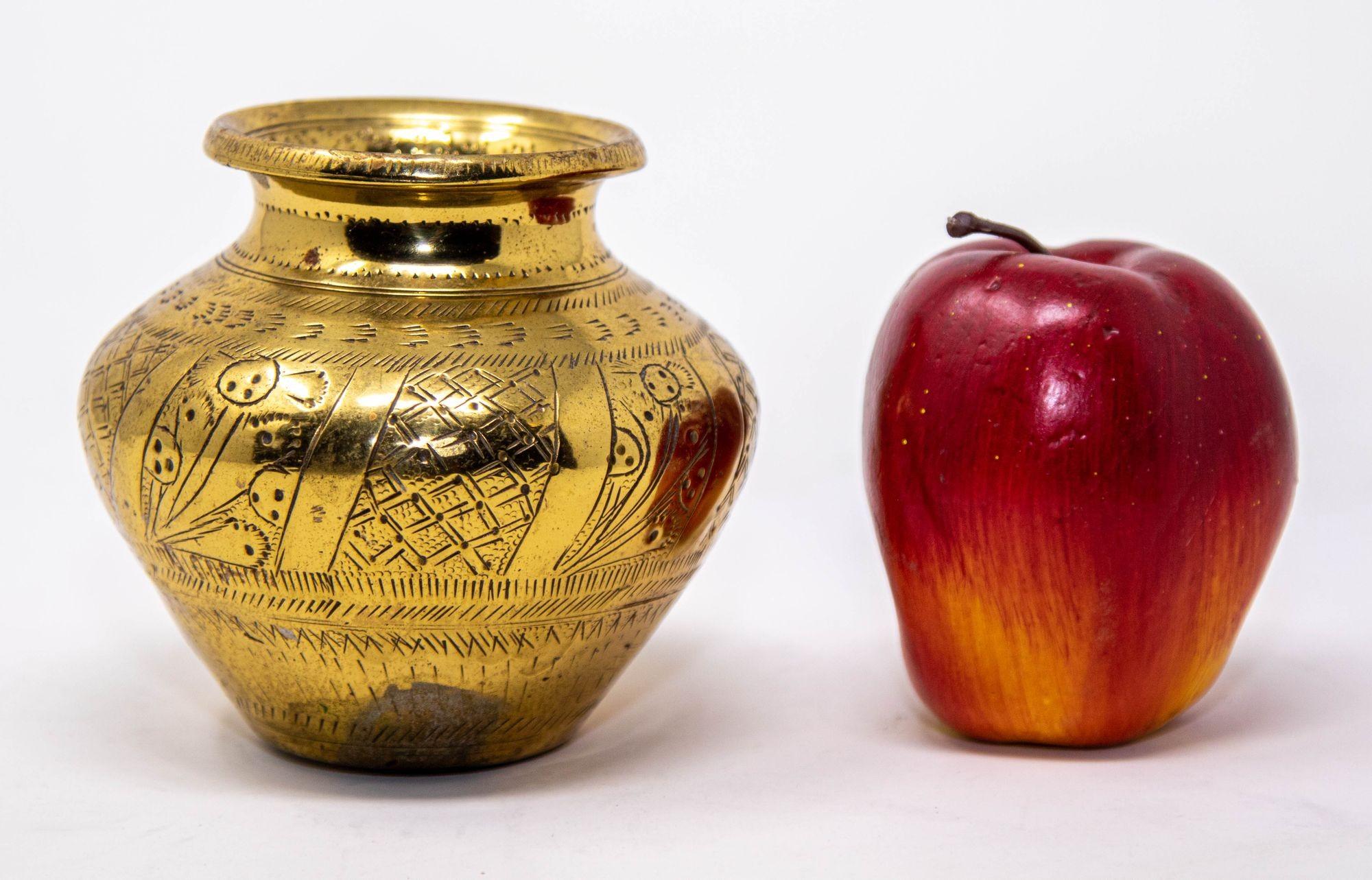 Vintage Small Engraved Brass Lota Vessel from India 1950s For Sale 3