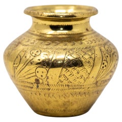 Vintage Small Engraved Brass Lota Vessel from India 1950s