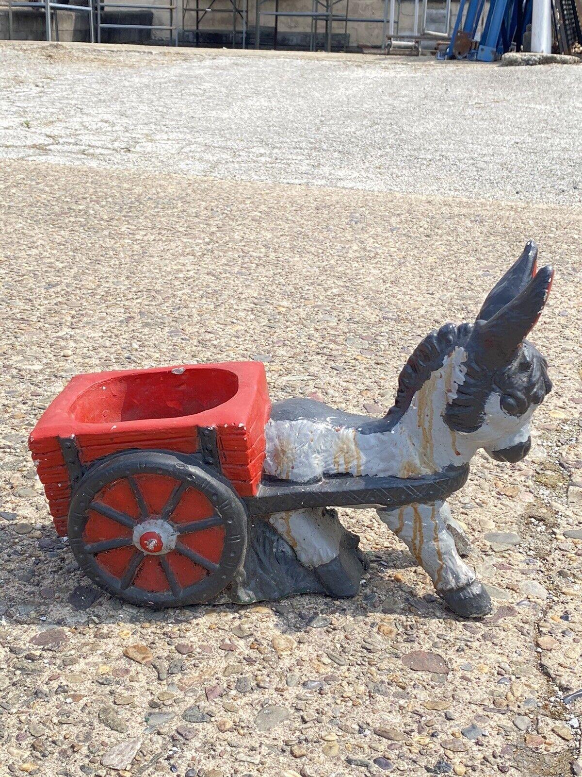 vintage donkey pulling cart planter