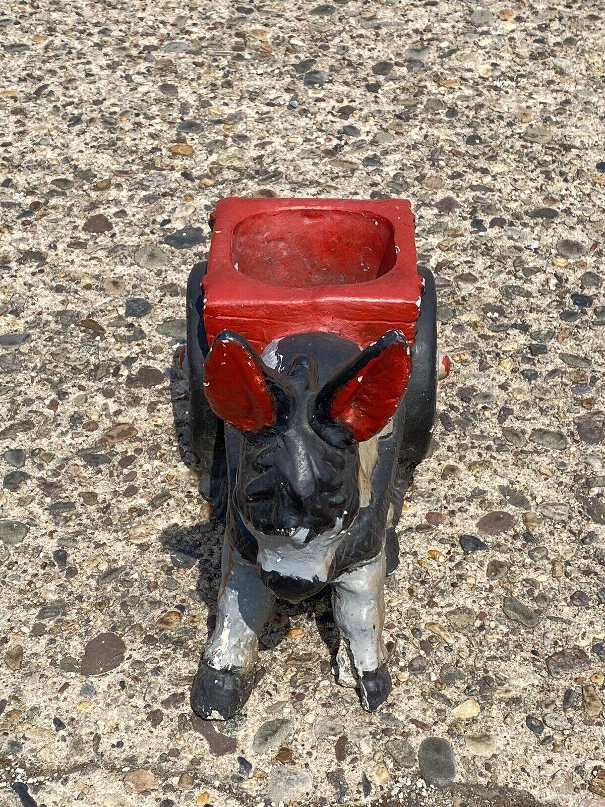 20th Century Vintage Small Figural Donkey Pulling Wagon Cart Cement Garden Planter Pot For Sale