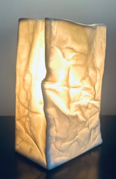 Vintage Small French Bisque Ceramic Crumpled Bag Table Lamp attr Sompex