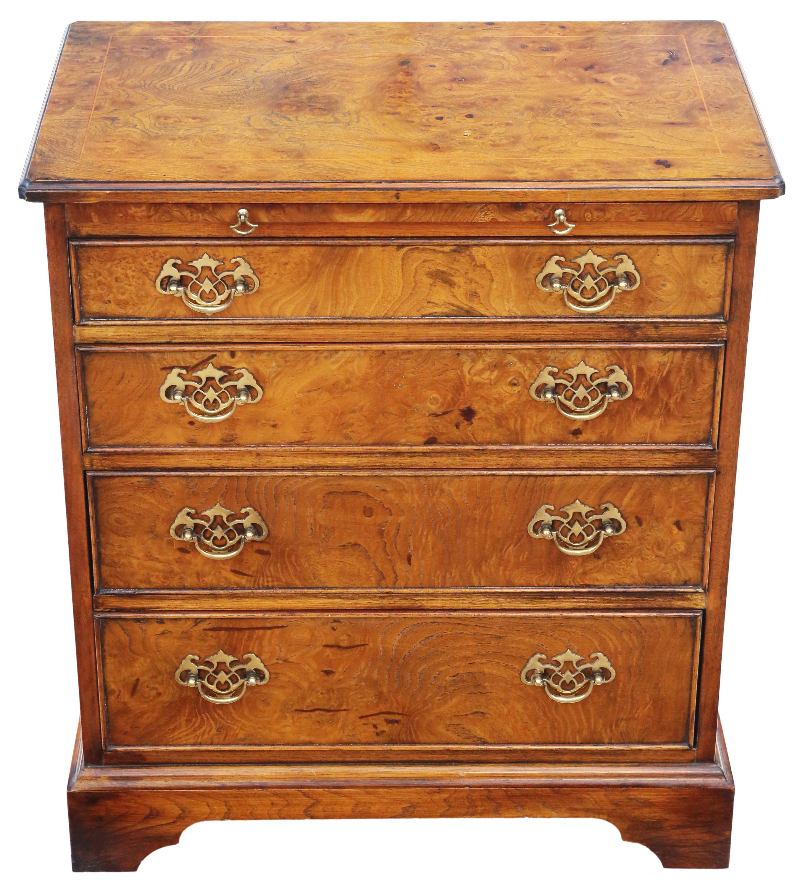 Vintage small Georgian revival burr yew chest of drawers In Good Condition In Wisbech, Cambridgeshire