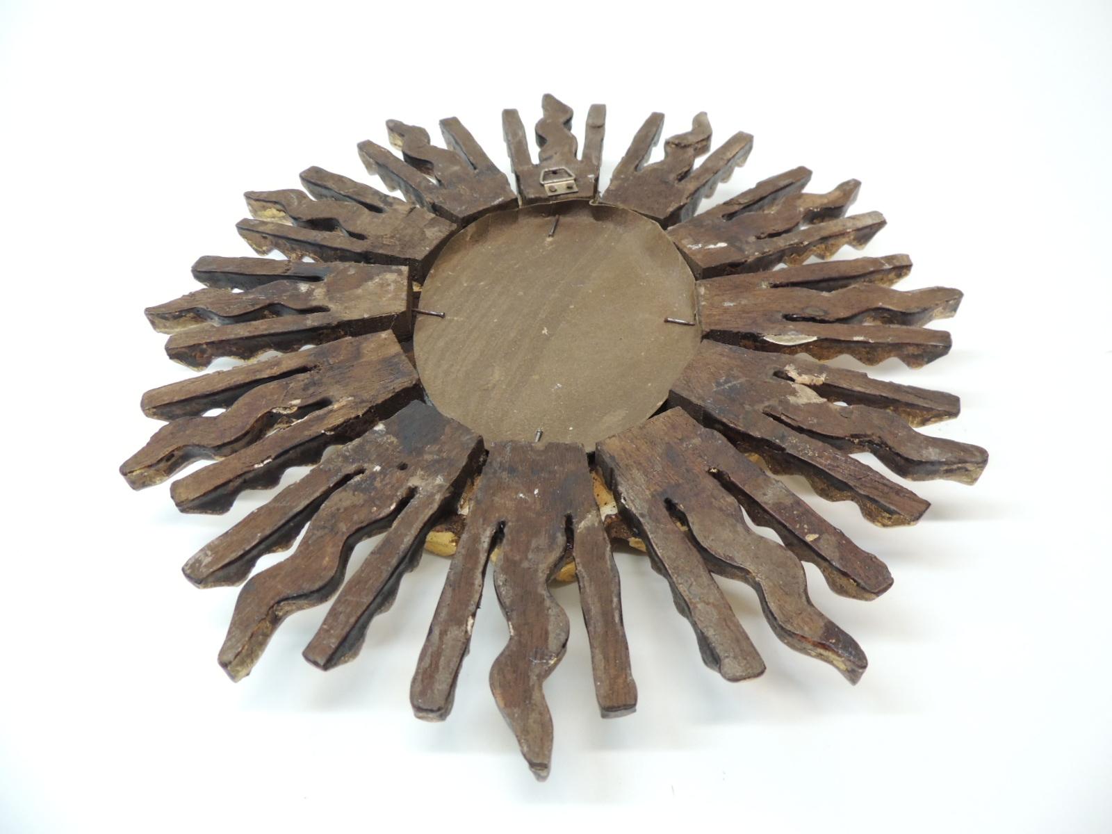 Bohemian Vintage Small Gold Leaf on Wood Oval Sunburst Peruvian Mirror