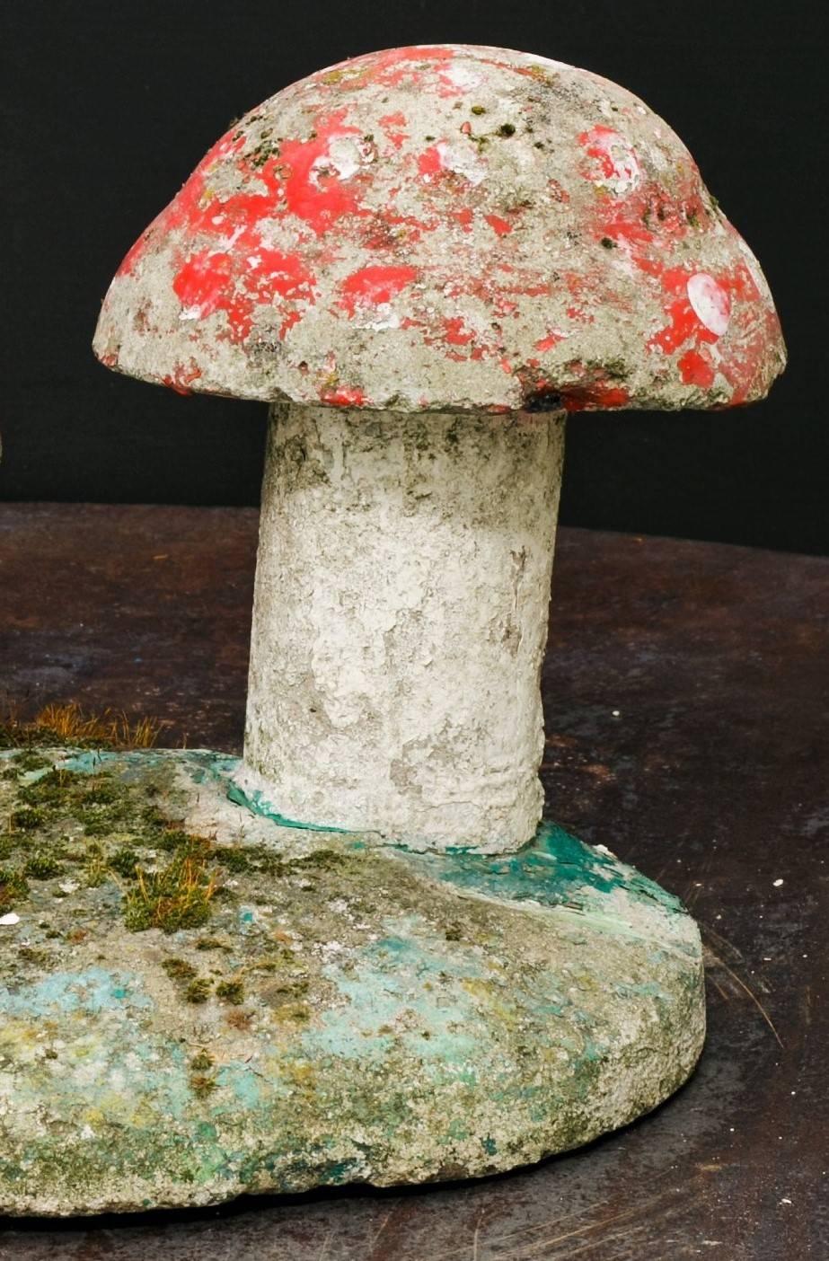 Vintage, Small Hand-Painted Concrete Toadstool Garden Sculpture 2