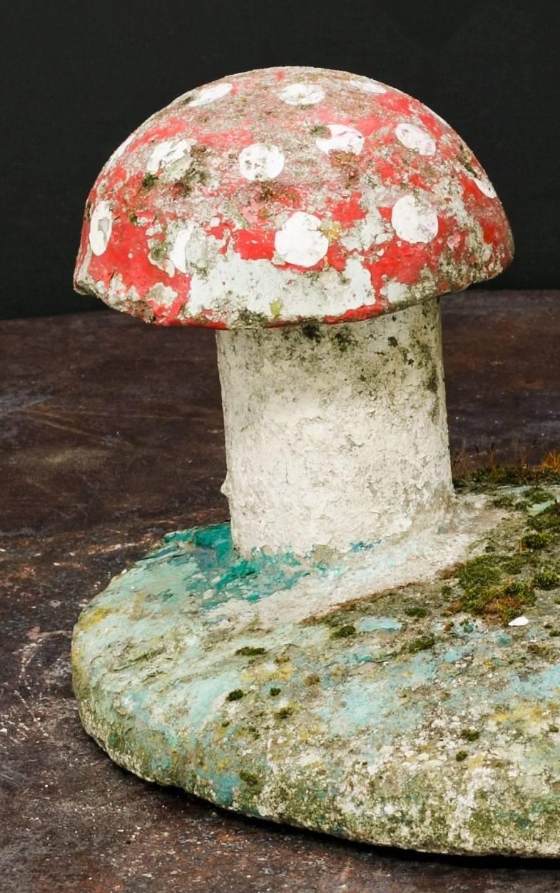 Vintage, Small Hand-Painted Concrete Toadstool Garden Sculpture 3