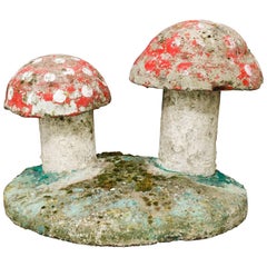 Vintage, Small Hand-Painted Concrete Toadstool Garden Sculpture