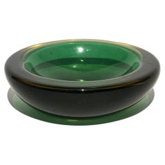 Vintage Small Italian Ashtray from the 60s in Green and Yellow Murano Glass