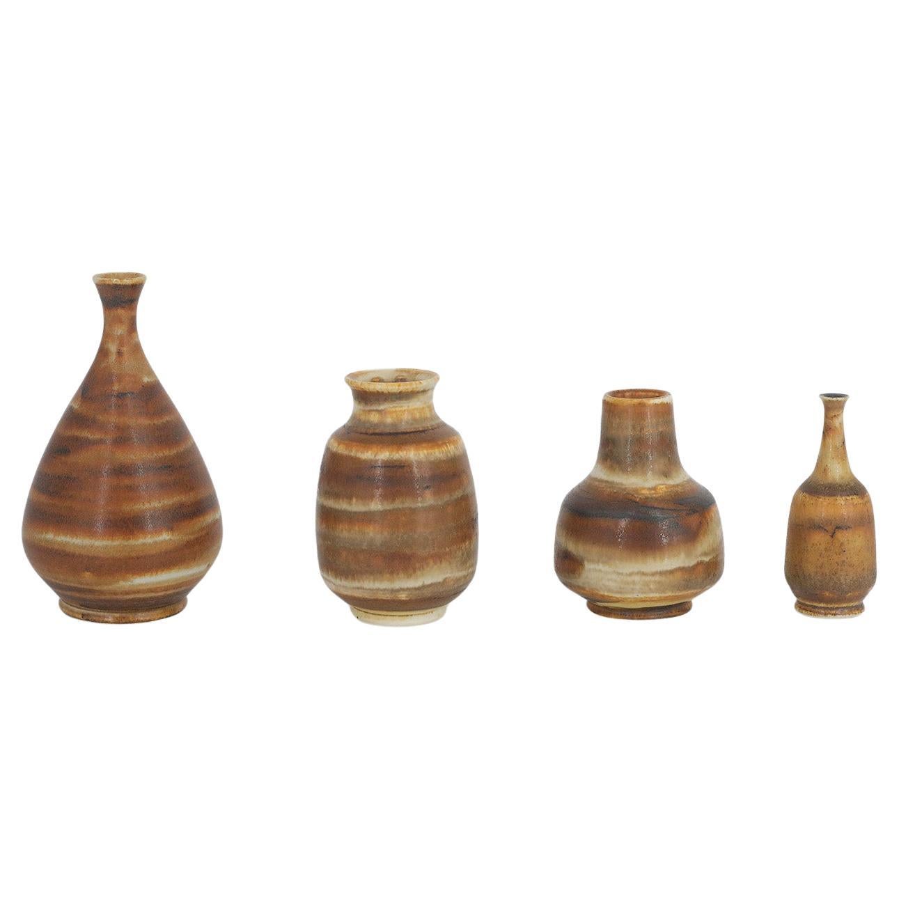 Set of 4 Small Mid-Century Scandinavian Modern Collectible Honey Stoneware Vase For Sale