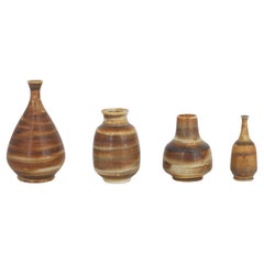 Used Set of 4 Small Mid-Century Scandinavian Modern Collectible Honey Stoneware Vase