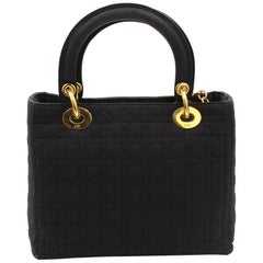 Vintage Small Model Lady Dior 24 cm Bag in Blakc Canvas