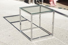 Vintage Small Modernist Chromed and Glass Cube Low Side Table