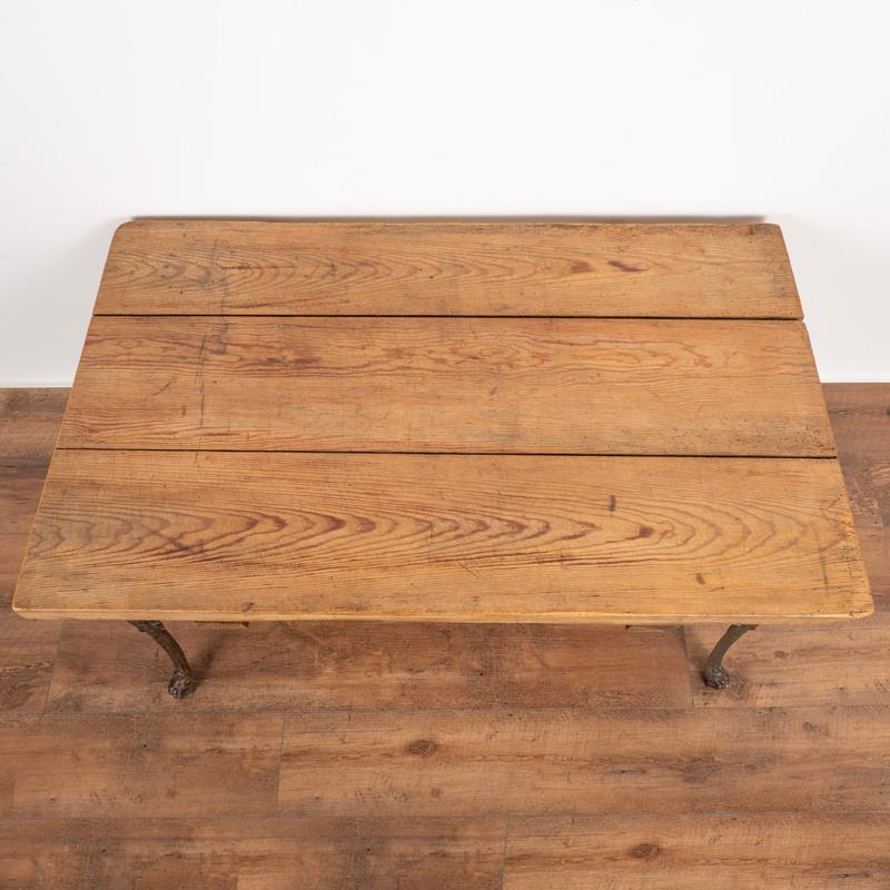 Vintage Small Pine Rustic Coffee Table with Iron Legs 2