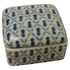 Vintage Small Porcelain Blue and White Trinket Lidded Box