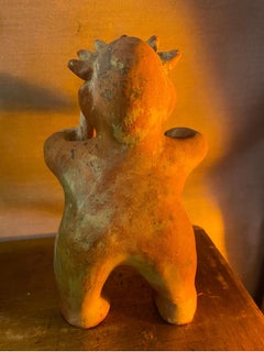 Vintage Small Pre-Columbian Style Terra Cotta Man with Walking Stick