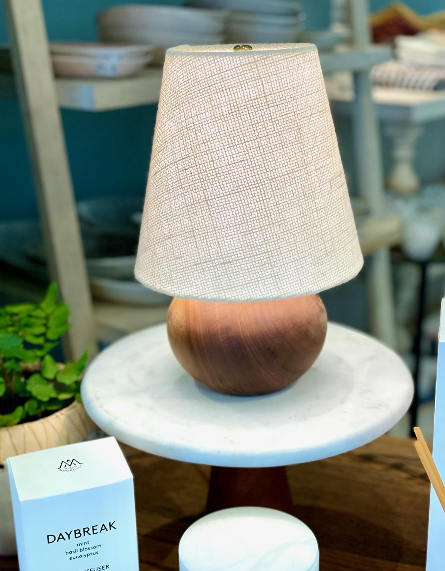 Mid-Century Modern Vintage Small Round 'Ball' Wood Lamp