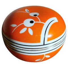 Vintage Small Round Box in German Porcelain Orange and White Color