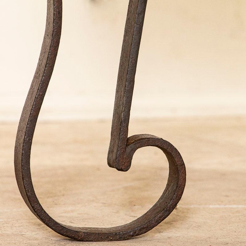 Hungarian Vintage Small Round Coffee Table or Side Table with Rustic Iron Base