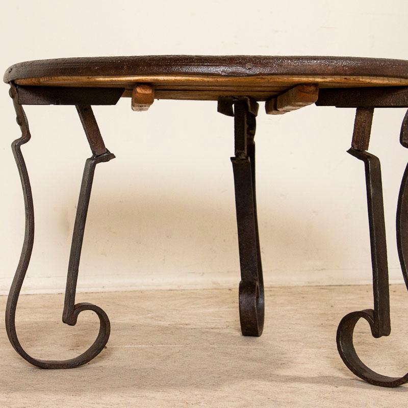 Vintage Small Round Coffee Table or Side Table with Rustic Iron Base In Good Condition In Round Top, TX