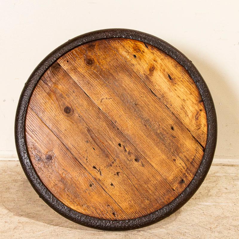 20th Century Vintage Small Round Coffee Table or Side Table with Rustic Iron Base