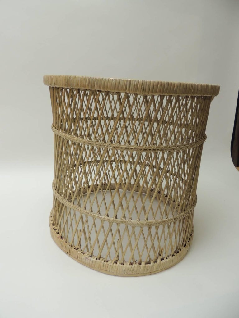 Vintage Small Round Rattan Side Table For Sale at 1stdibs