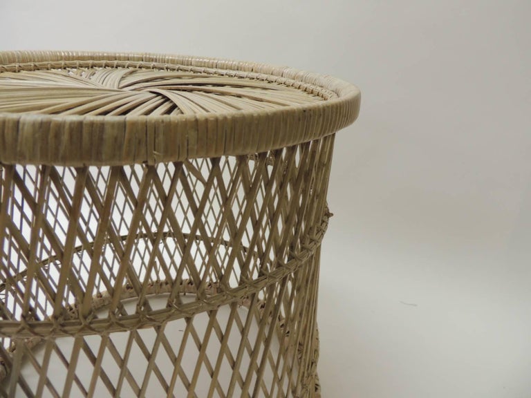 Vintage Small Round Woven Rattan Side Table At 1stdibs