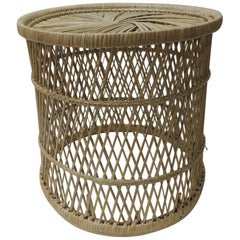 Vintage Small Round Woven Rattan Side Table
