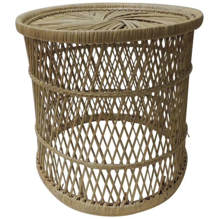 Vintage Small Round Rattan Side Table For Sale at 1stdibs