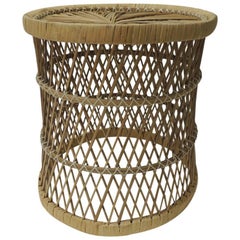 Vintage Small Round Rattan Side Table
