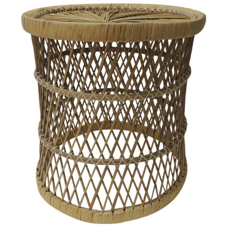 Vintage Small Round Rattan Side Table, Small Round Rattan Table