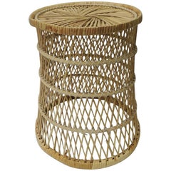 Vintage Small Round Rattan Side Table